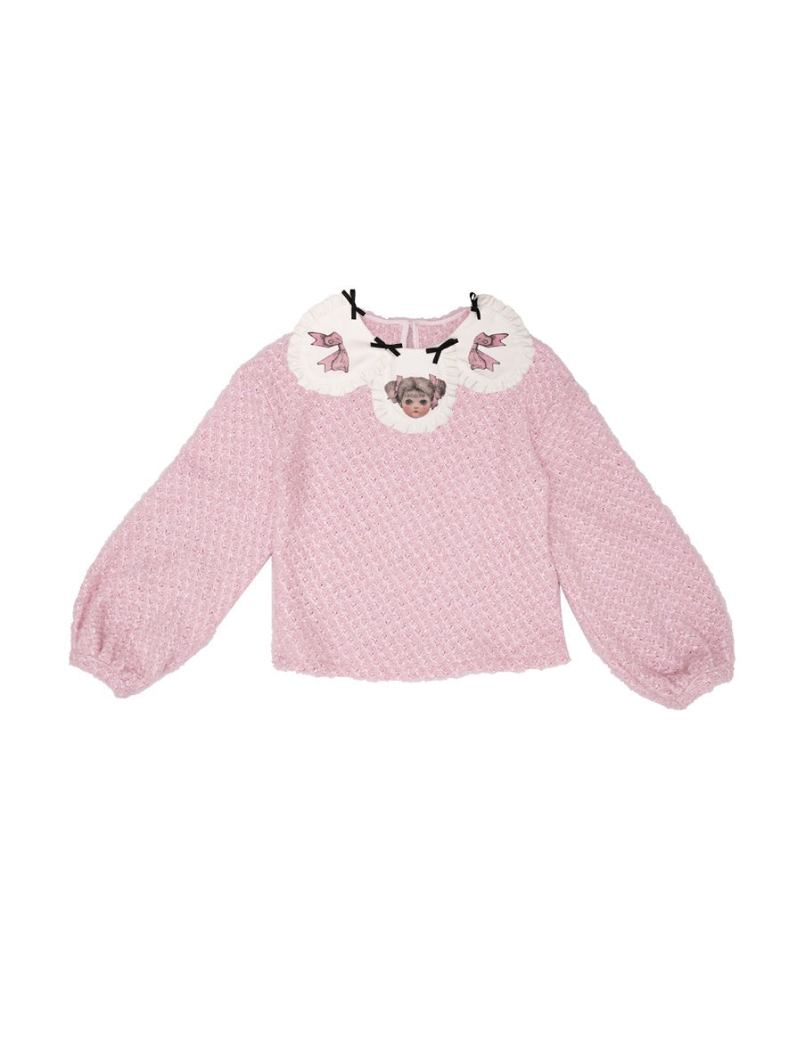 Rudefish Joint Print Puff Sleeve Sweater