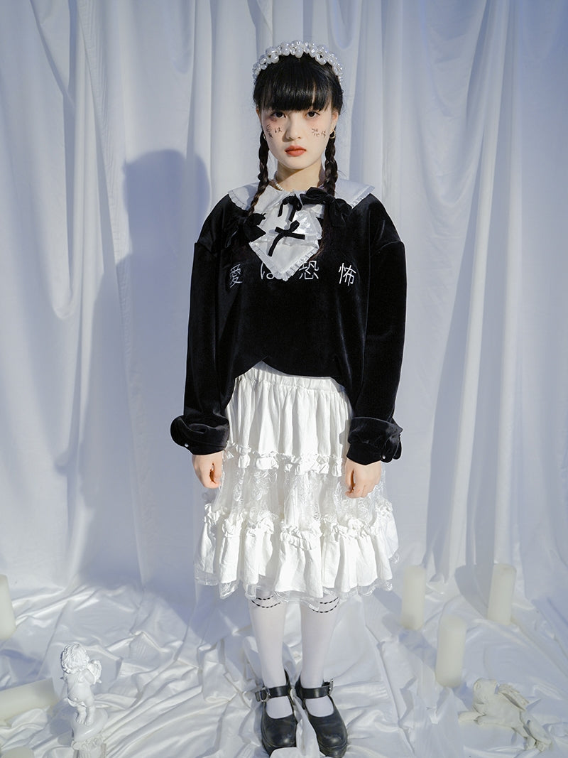 Velvet Gothic Lace Ribbon Pullover